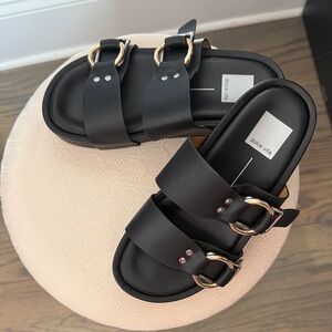 Dolce Vita Double Buckle Slides with Gold and Silver Hardware